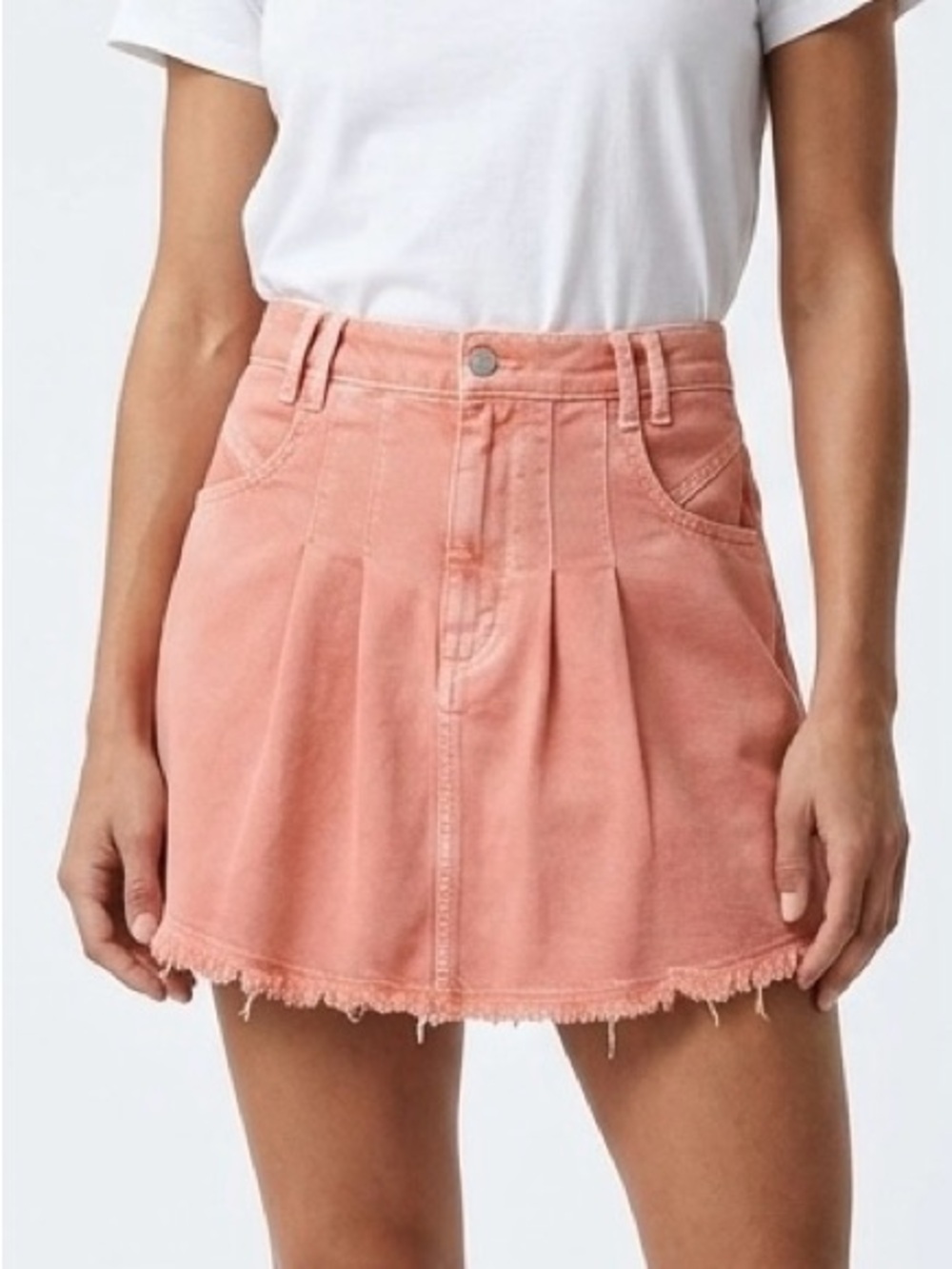 Anthropologie Pilcro Pleated Micro Denim Mini Skirt Peach Coral Y2K Utility 2